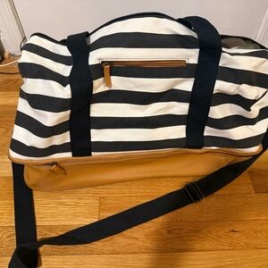 Striped Black and Tan Duffle Bag With Shoe Compartment